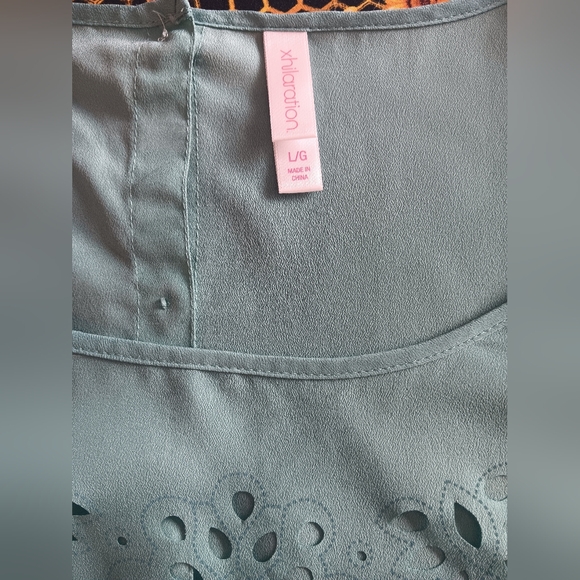 Exhilaration Green Cut Out Long Sleeve Boho Cottagecore Blouse Large - Picture 5 of 5